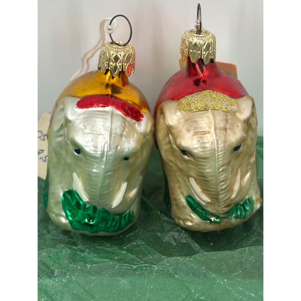 Vtg West German Blown Mecury Glass Elephant Christmas Ornaments 2 Silver Gold
